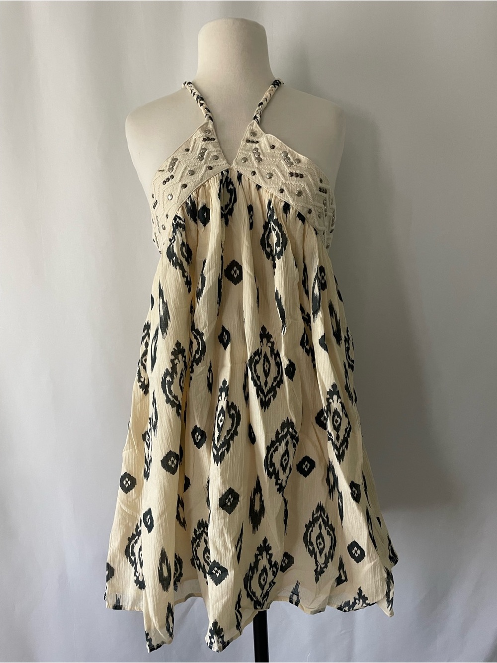 Zara Cream and Black Halter Mini Dress